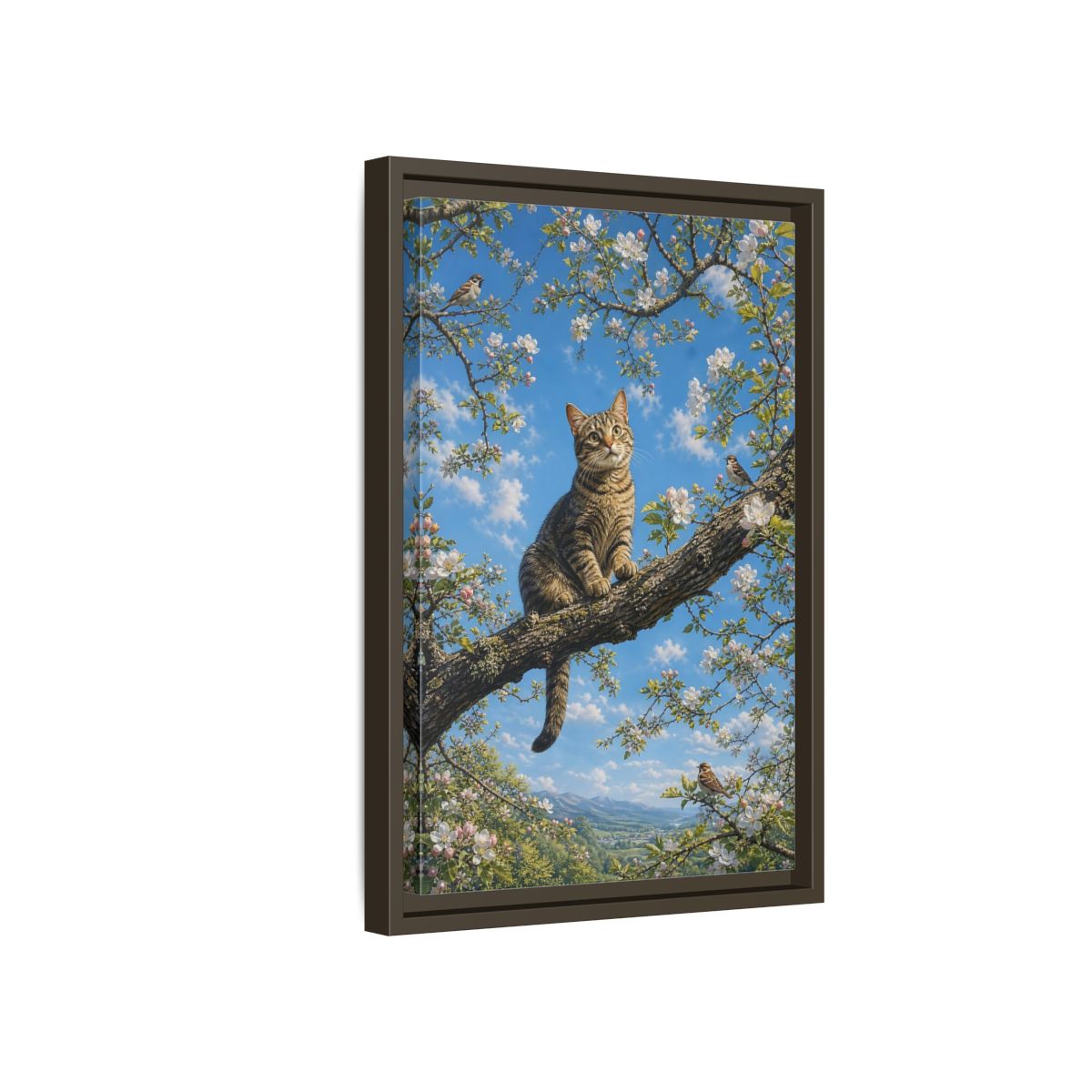 Nature Tabby Cat Spring Framed Canvas Wall Art - Realistic Living Room shown as canvas wall art