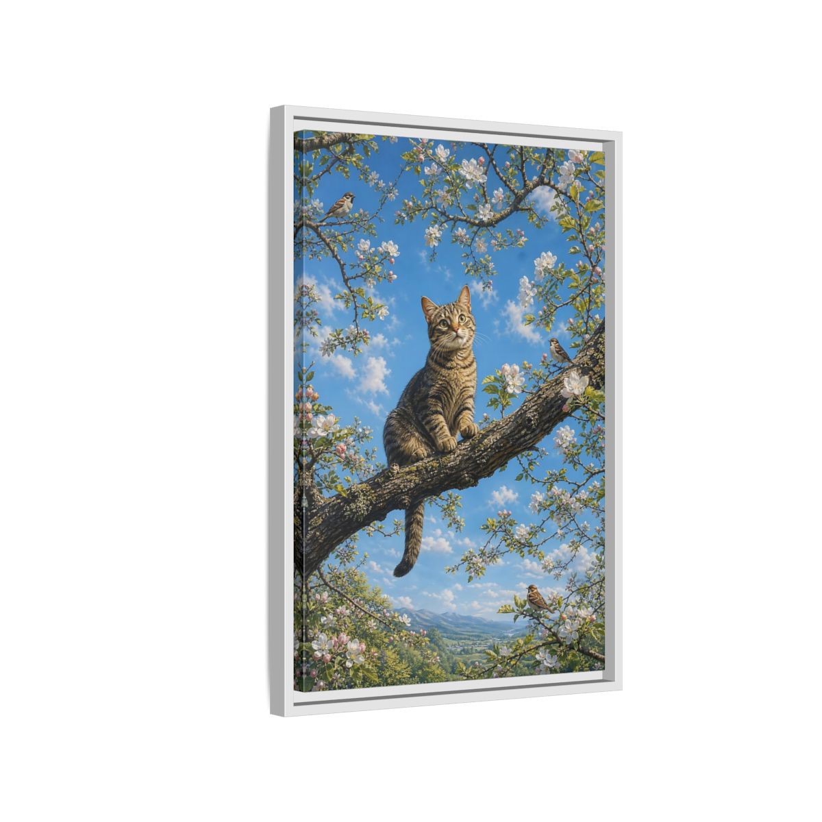 Nature Tabby Cat Spring Framed Canvas Wall Art - Realistic Living Room shown as canvas wall art