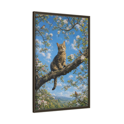 Nature Tabby Cat Spring Framed Canvas Wall Art - Realistic Living Room shown as canvas wall art