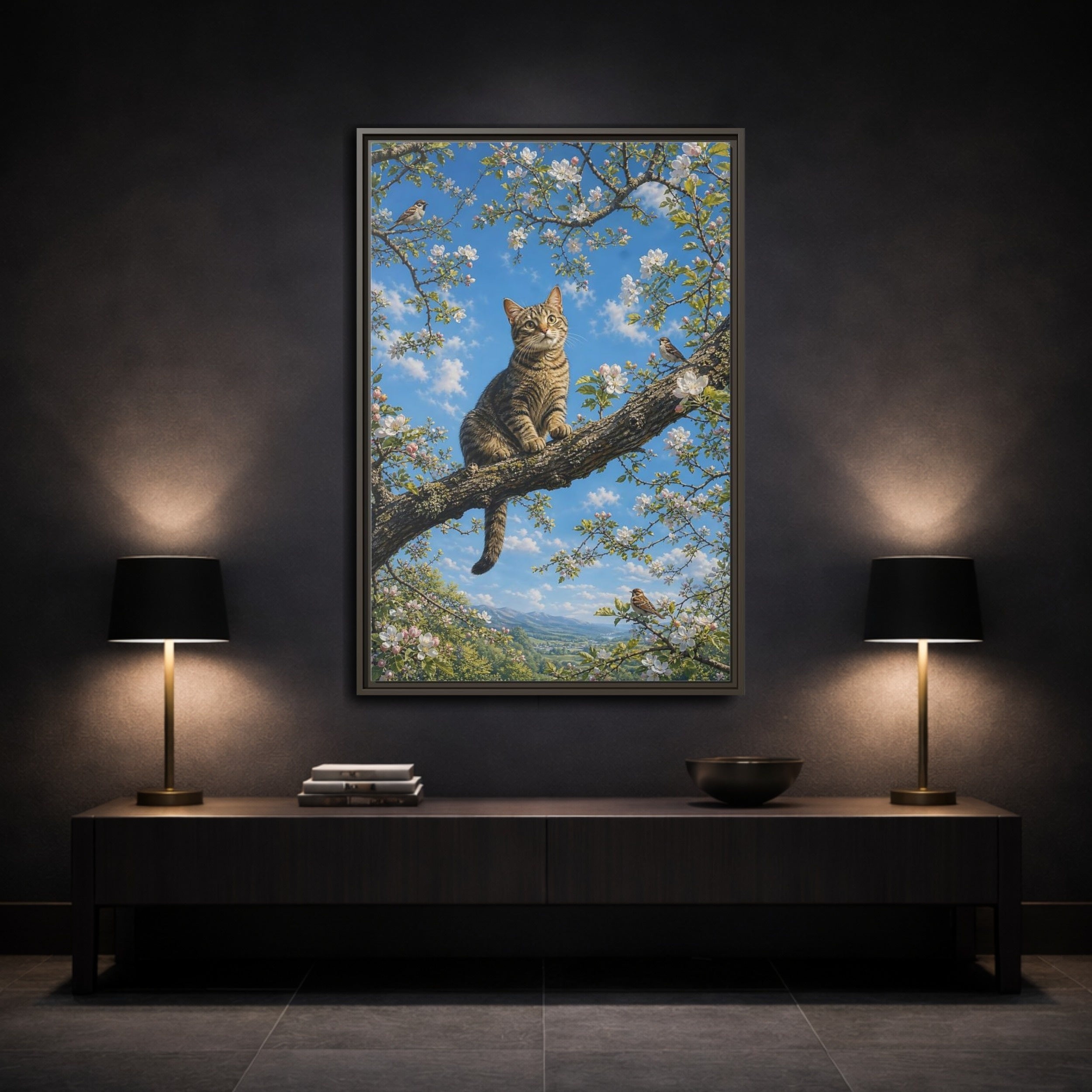 Mockup 3. Nature Tabby Cat Tabby Cat Spring shown as stretched canvas wall art