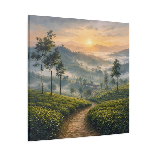 Main Mockup. Nature Tea Plantation Green Mountain Landscape shown as stretched canvas wall art