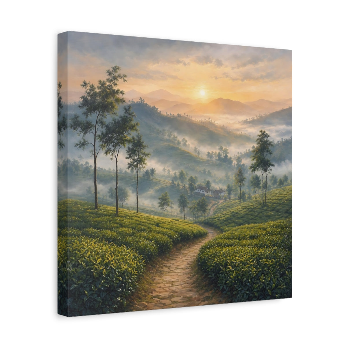 Side Mockup 7. Nature Tea Plantation Green Mountain Landscape shown as stretched canvas wall art