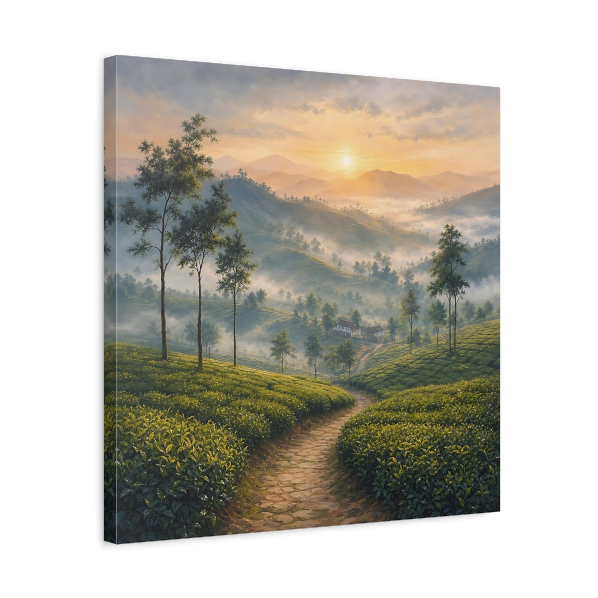 Side Mockup 5. Nature Tea Plantation Green Mountain Landscape shown as stretched canvas wall art