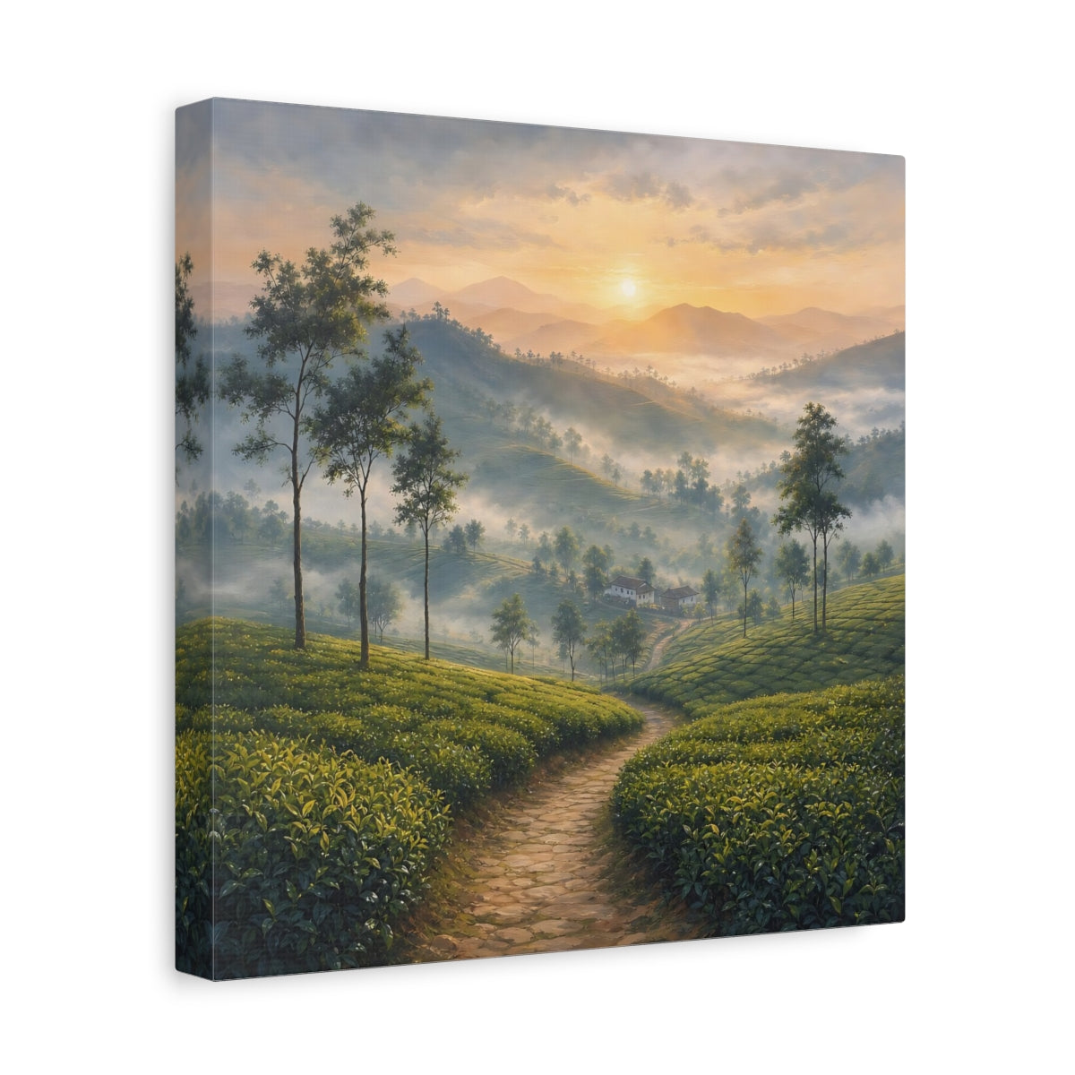 Side Mockup 8. Nature Tea Plantation Green Mountain Landscape shown as stretched canvas wall art