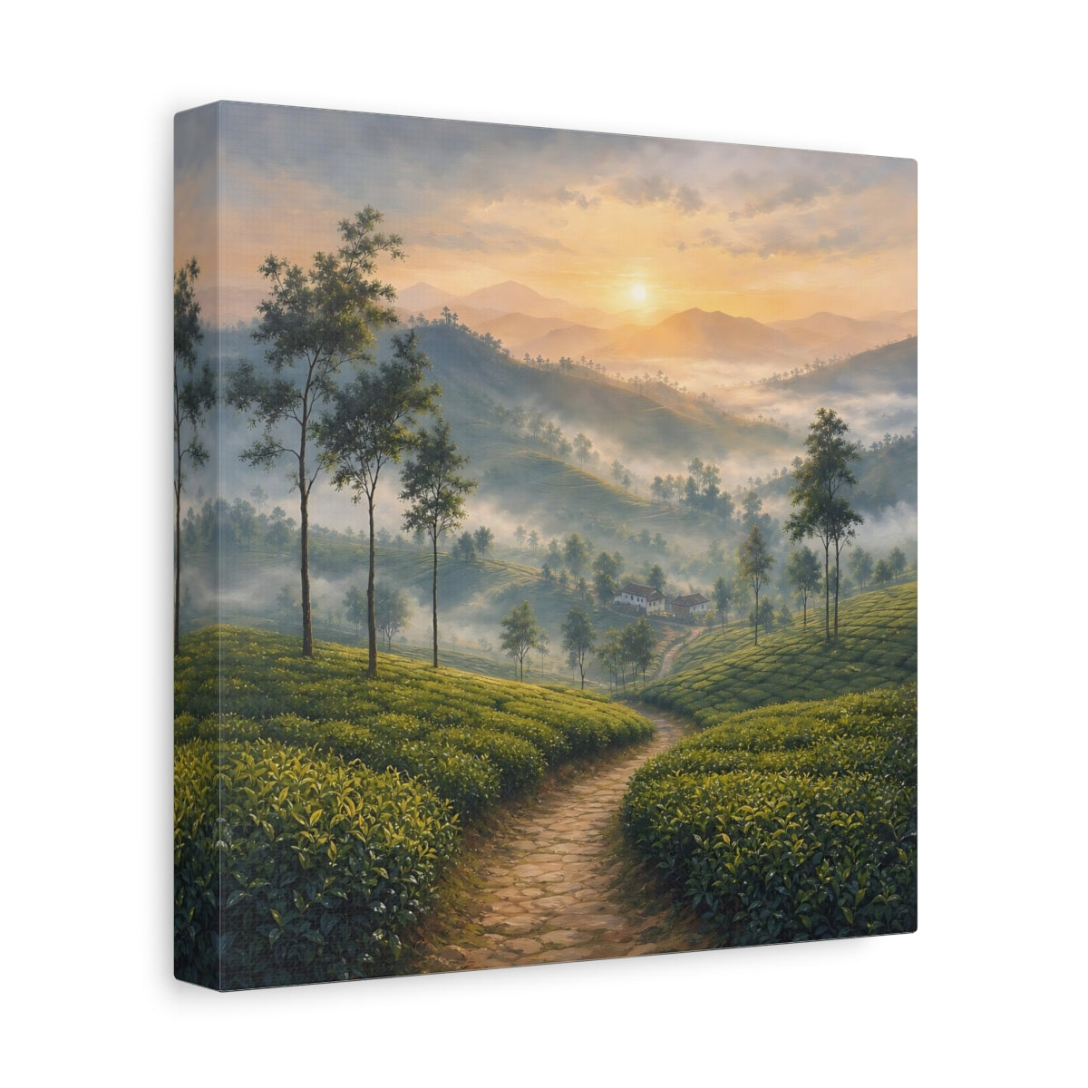 Side Mockup 9. Nature Tea Plantation Green Mountain Landscape shown as stretched canvas wall art