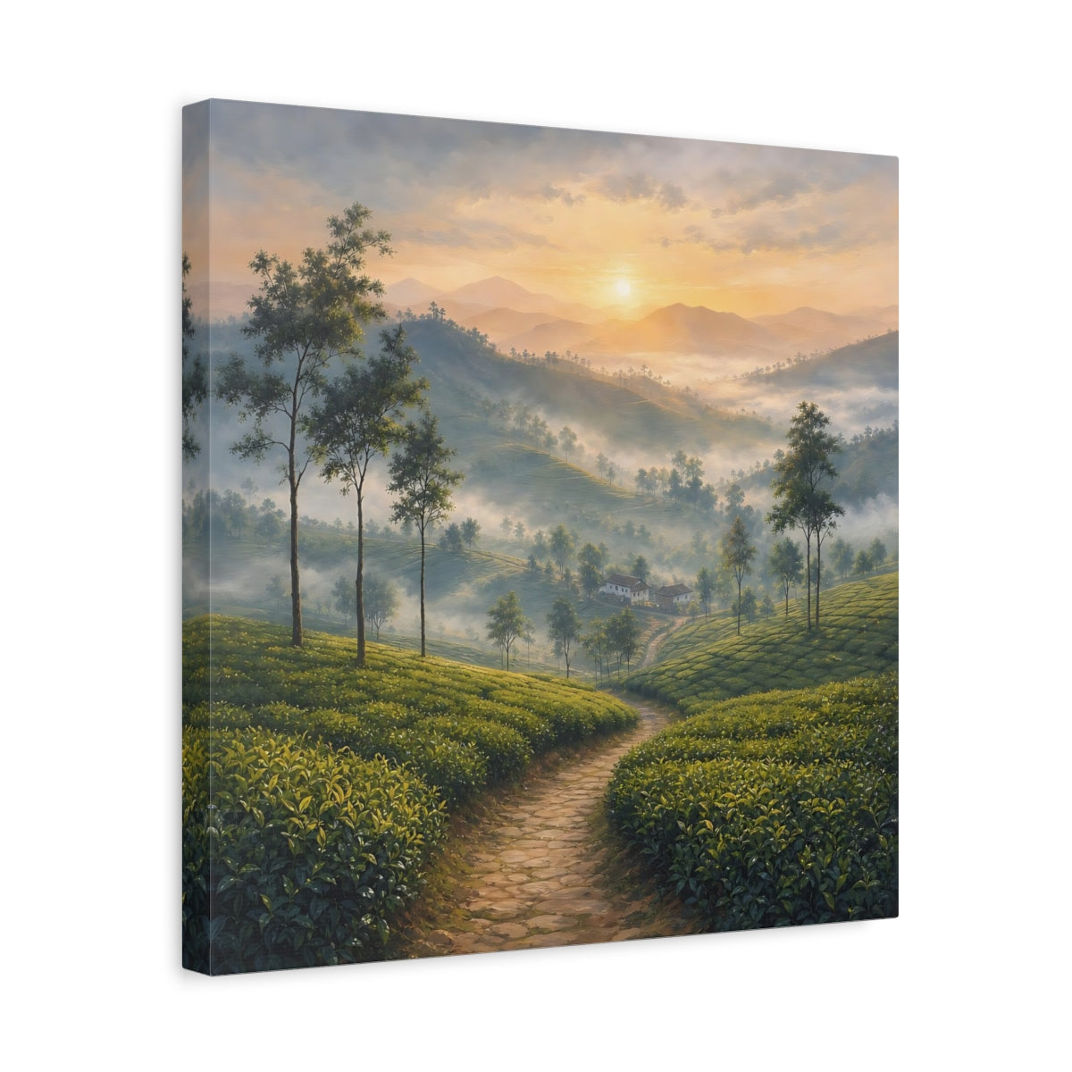 Side Mockup 6. Nature Tea Plantation Green Mountain Landscape shown as stretched canvas wall art