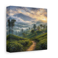 Side Mockup 2. Nature Tea Plantation Misty Green Landscape shown as stretched canvas wall art