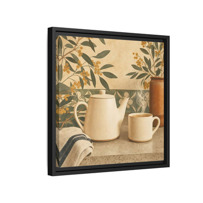 Side Mockup 15. Nature Tea Scene Cream And Green shown as stretched canvas wall art