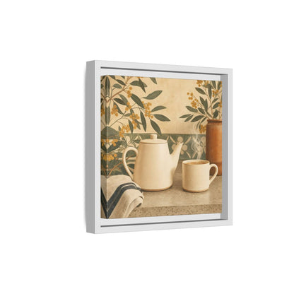 Side Mockup 19. Nature Tea Scene Cream And Green shown as stretched canvas wall art