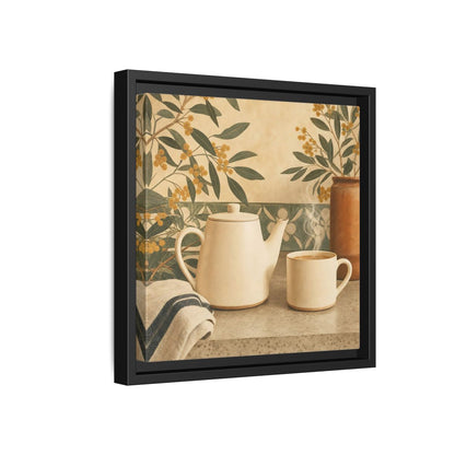 Side Mockup 18. Nature Tea Scene Cream And Green shown as stretched canvas wall art