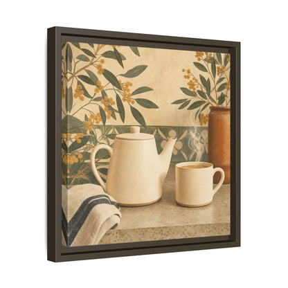 Side Mockup 29. Nature Tea Scene Cream And Green shown as stretched canvas wall art