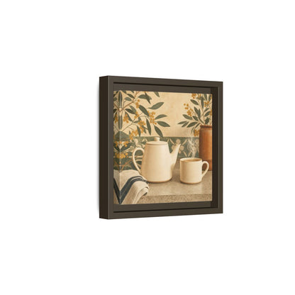 Side Mockup 2. Nature Tea Scene Cream And Green shown as stretched canvas wall art