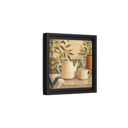 Side Mockup 3. Nature Tea Scene Cream And Green shown as stretched canvas wall art