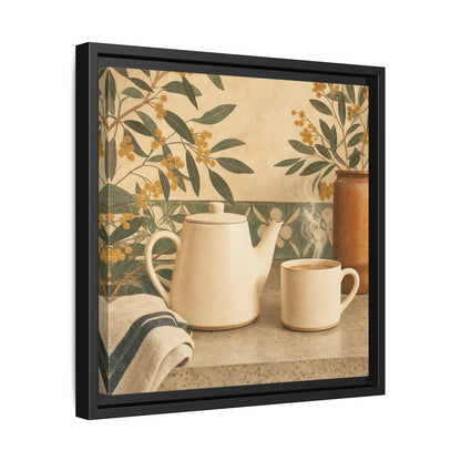 Side Mockup 32. Nature Tea Scene Cream And Green shown as stretched canvas wall art