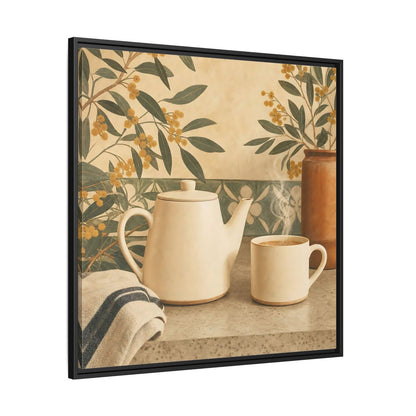 Side Mockup 30. Nature Tea Scene Cream And Green shown as stretched canvas wall art