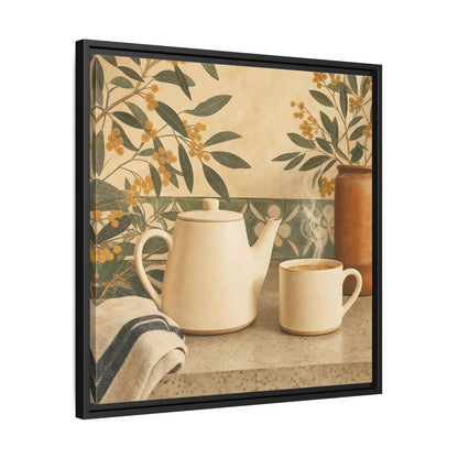 Side Mockup 31. Nature Tea Scene Cream And Green shown as stretched canvas wall art
