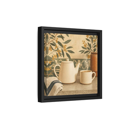 Side Mockup 21. Nature Tea Scene Cream And Green shown as stretched canvas wall art