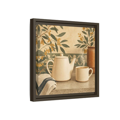 Side Mockup 17. Nature Tea Scene Cream And Green shown as stretched canvas wall art