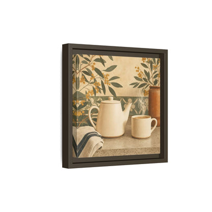 Side Mockup 20. Nature Tea Scene Cream And Green shown as stretched canvas wall art