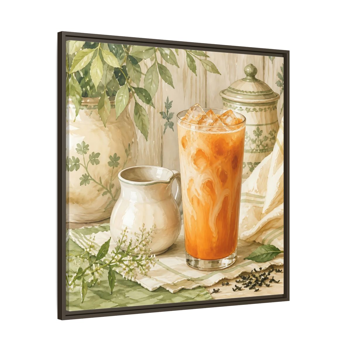 Main Mockup. Nature Thai Tea Orange And Green shown as stretched canvas wall art