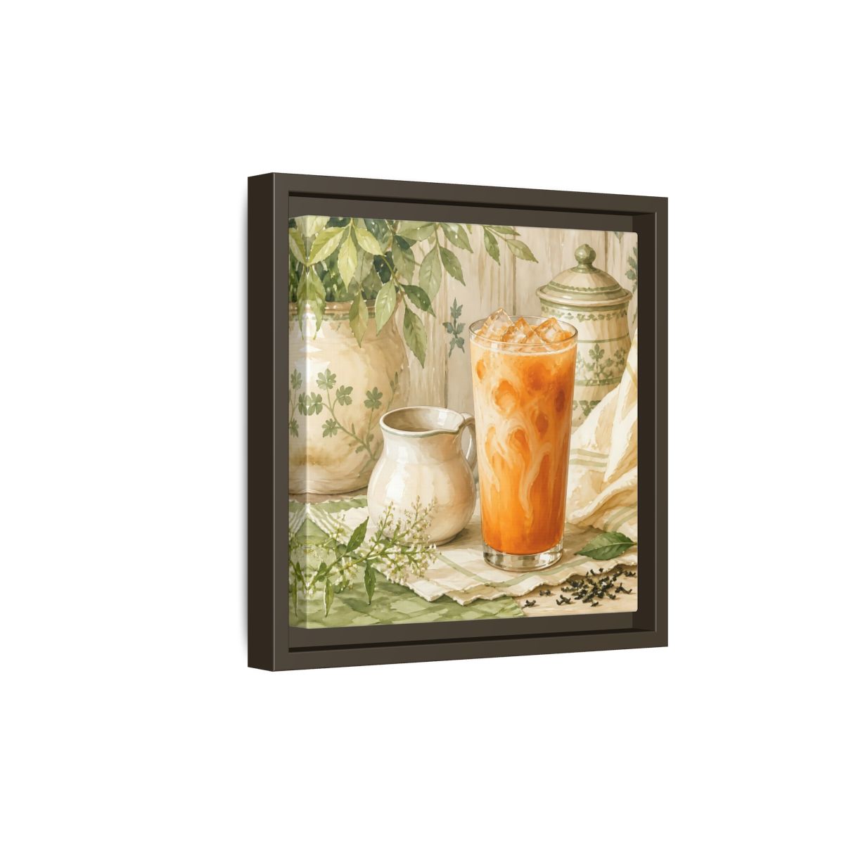 Side Mockup 20. Nature Thai Tea Orange And Green shown as stretched canvas wall art