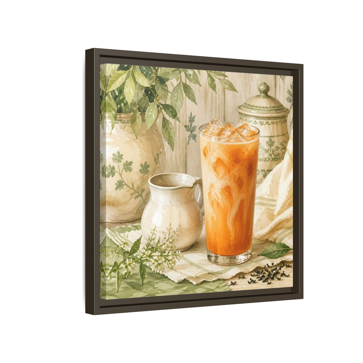 Side Mockup 14. Nature Thai Tea Orange And Green shown as stretched canvas wall art
