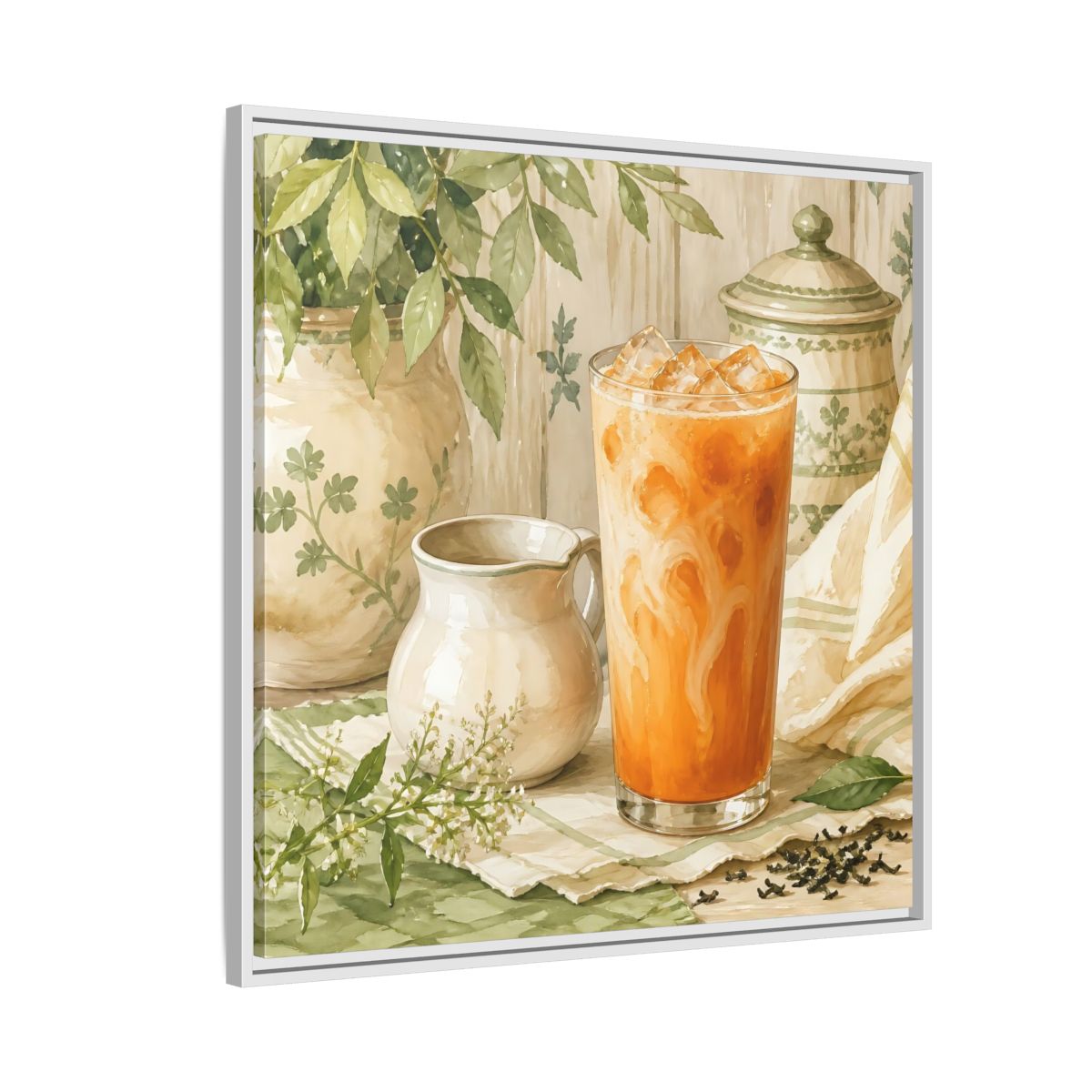 Side Mockup 7. Nature Thai Tea Orange And Green shown as stretched canvas wall art