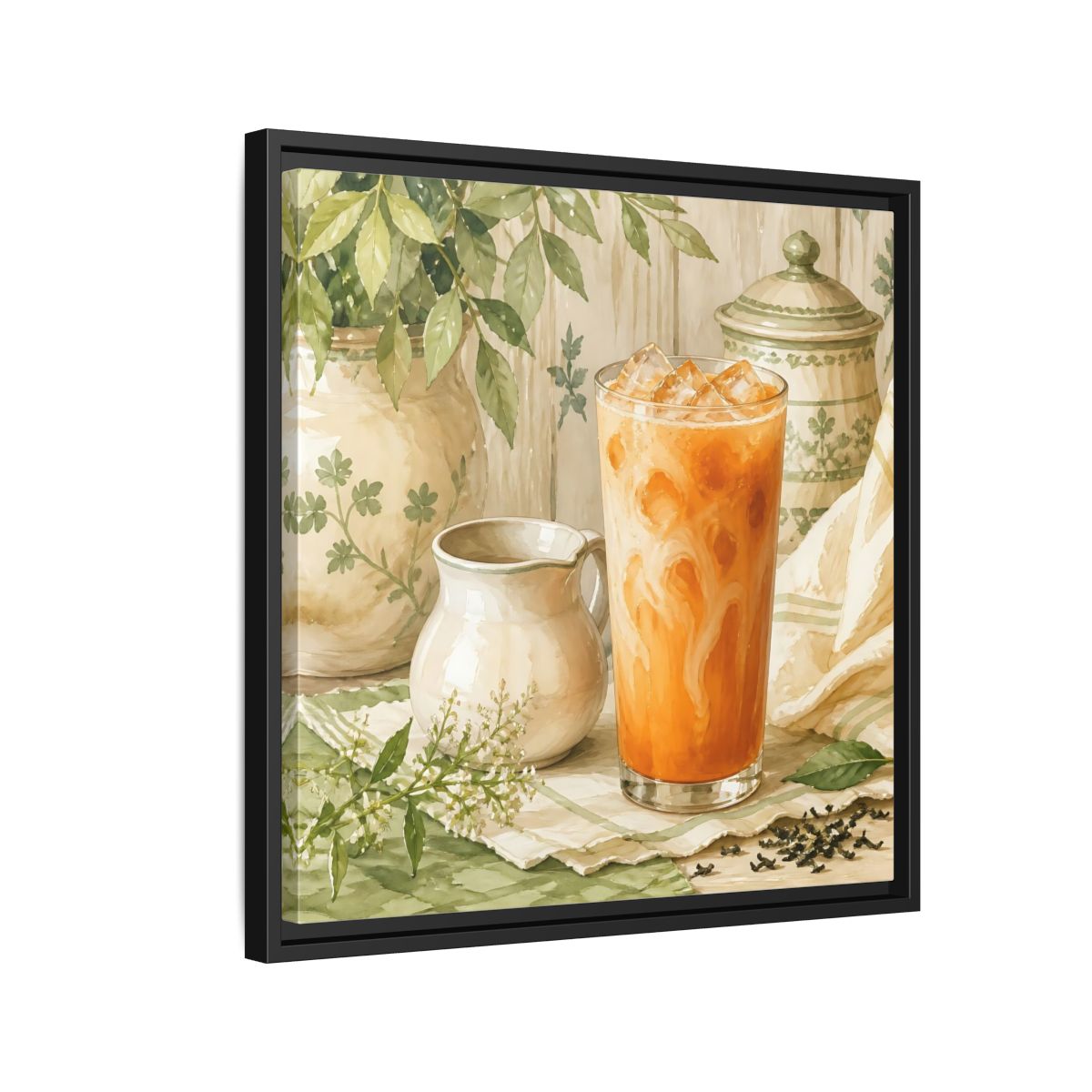 Side Mockup 12. Nature Thai Tea Orange And Green shown as stretched canvas wall art