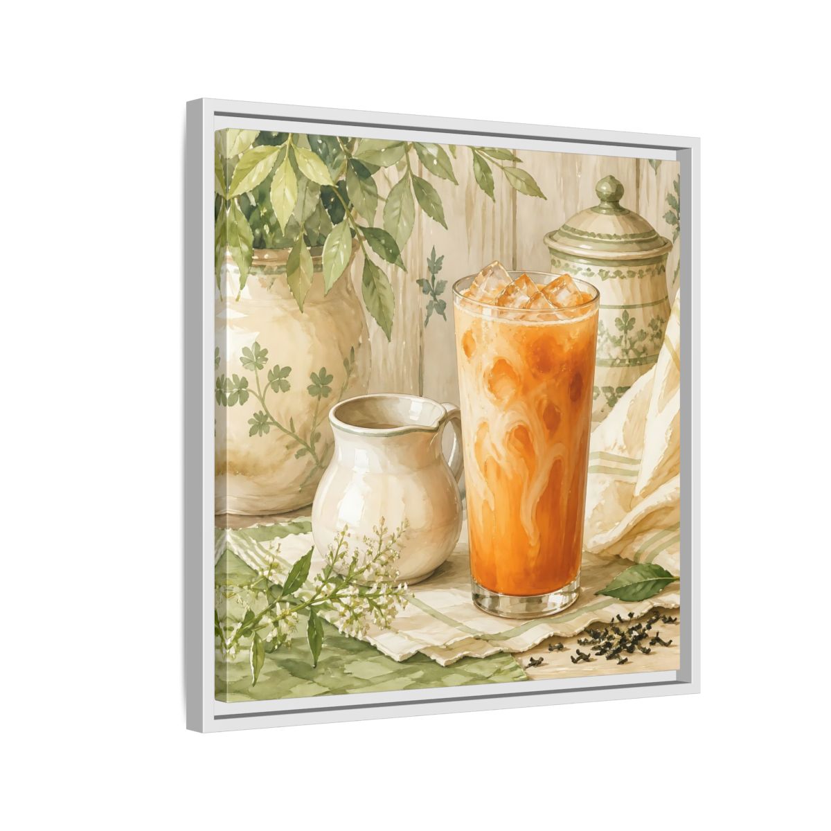 Side Mockup 10. Nature Thai Tea Orange And Green shown as stretched canvas wall art