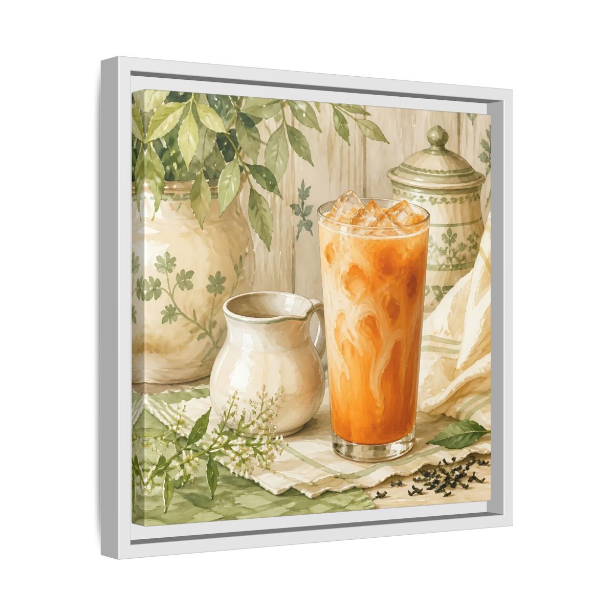 Side Mockup 28. Nature Thai Tea Orange And Green shown as stretched canvas wall art