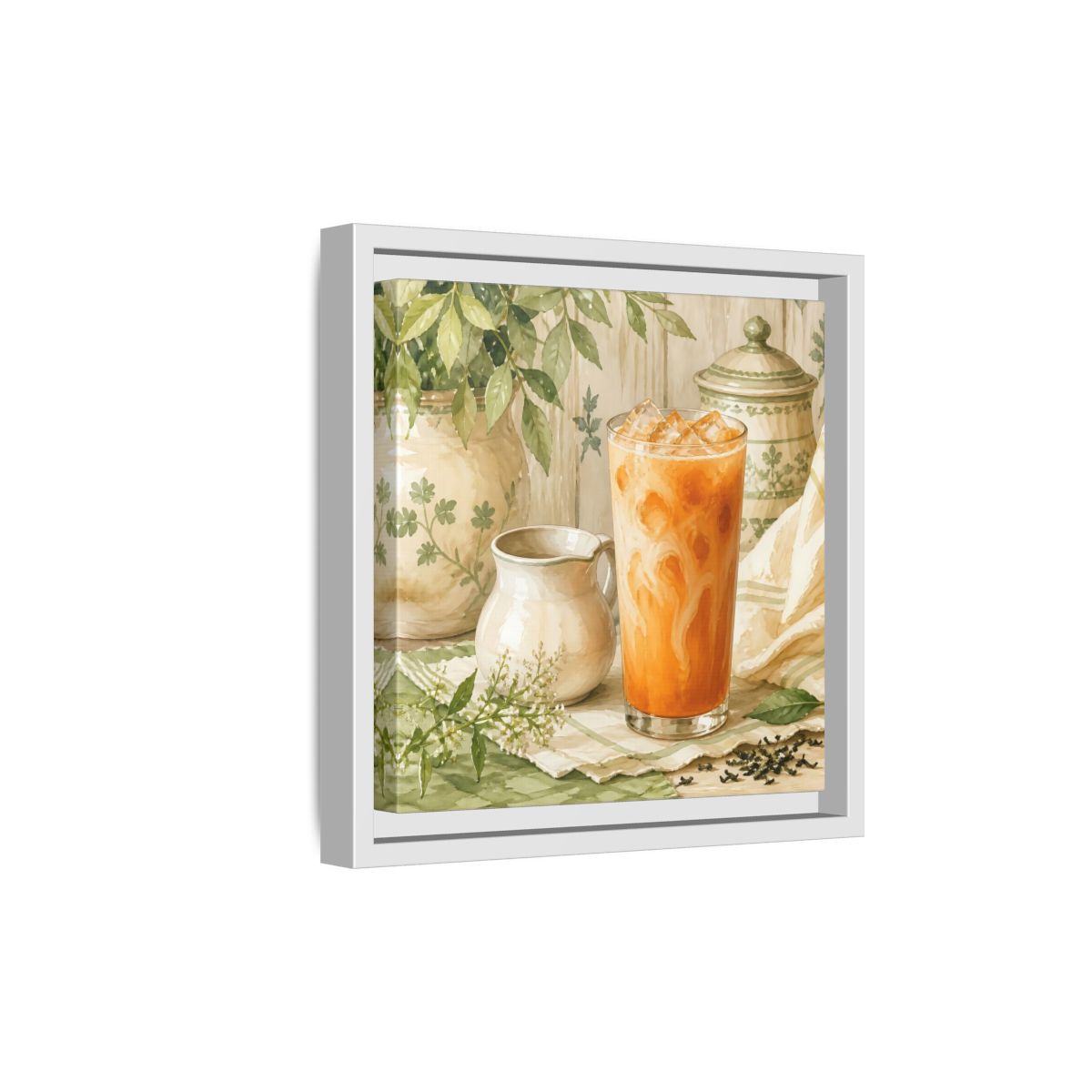 Side Mockup 19. Nature Thai Tea Orange And Green shown as stretched canvas wall art