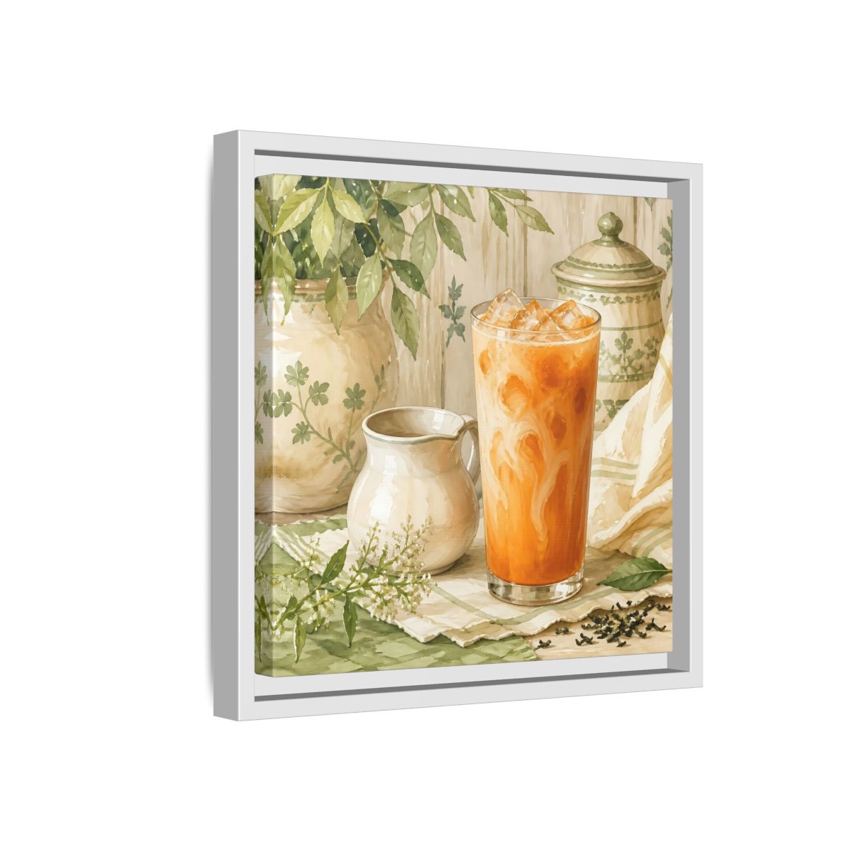 Side Mockup 16. Nature Thai Tea Orange And Green shown as stretched canvas wall art