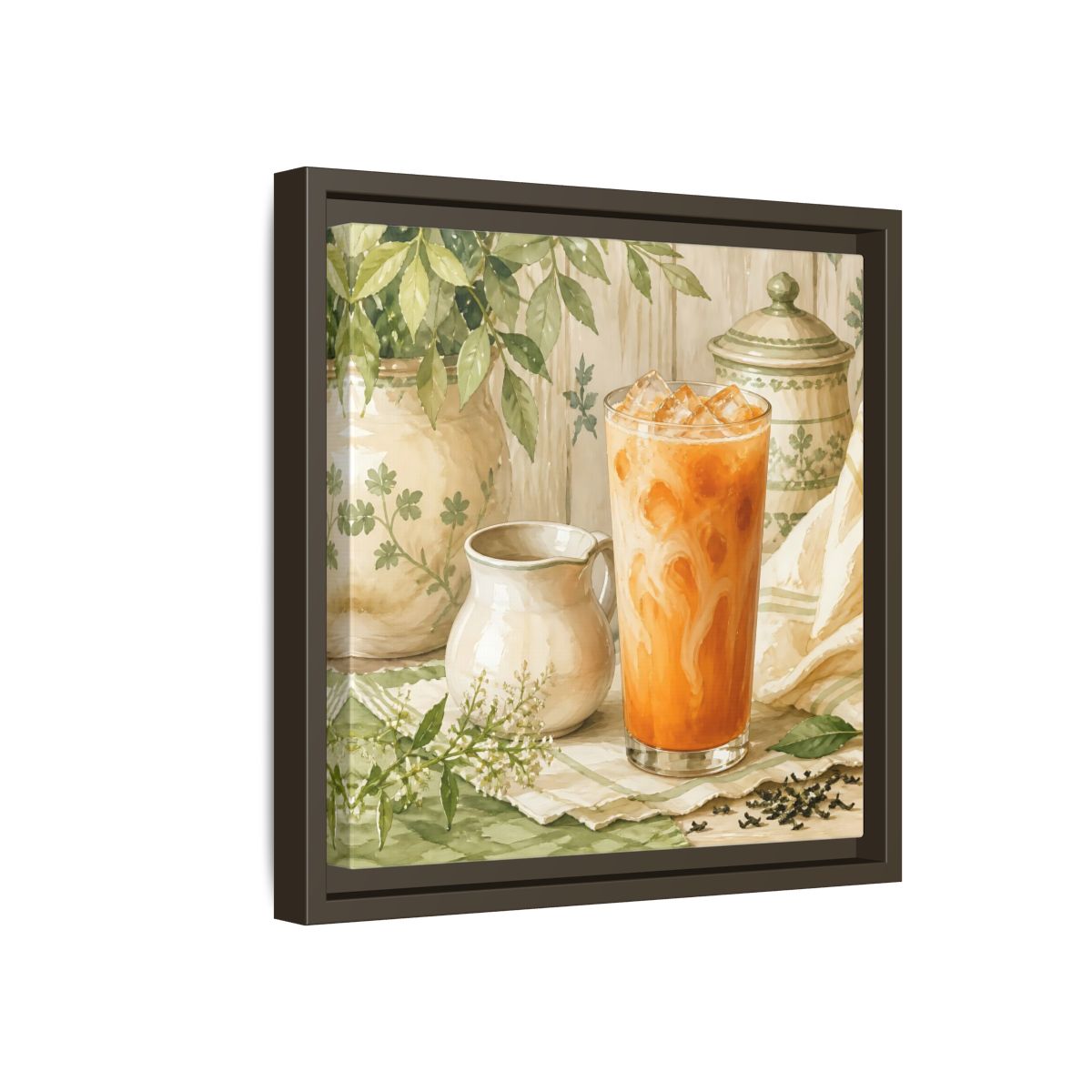 Side Mockup 17. Nature Thai Tea Orange And Green shown as stretched canvas wall art