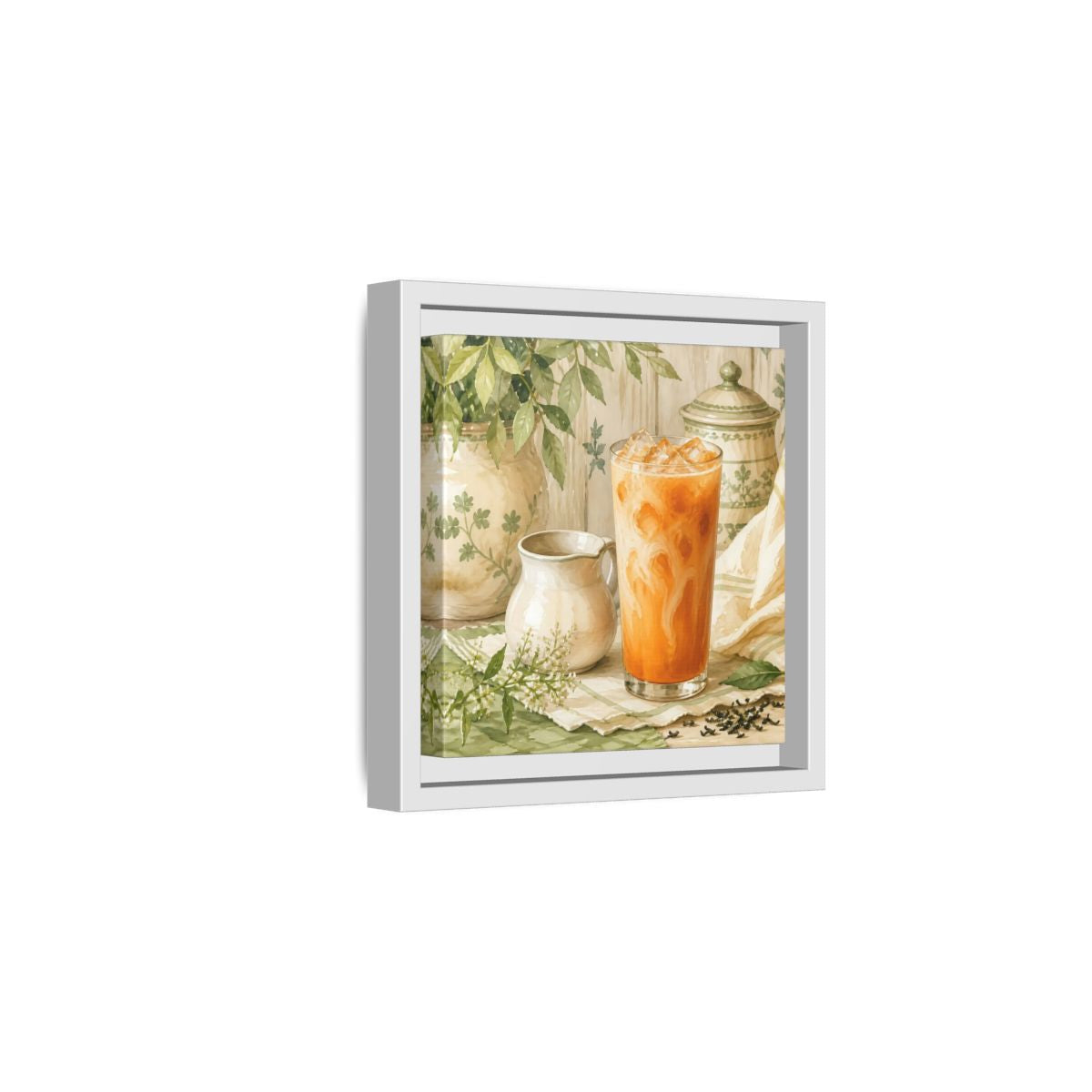 Side Mockup 1. Nature Thai Tea Orange And Green shown as stretched canvas wall art