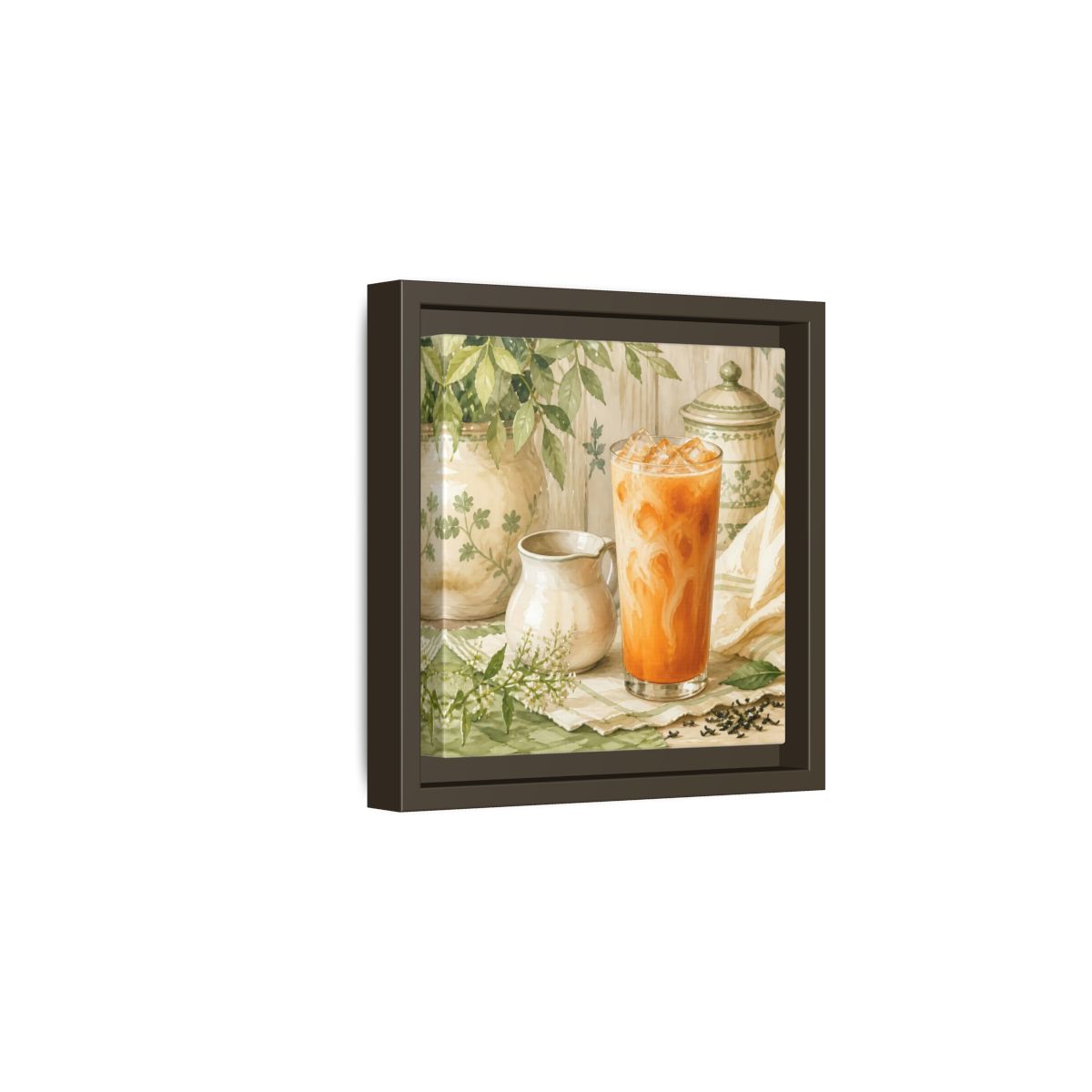Side Mockup 2. Nature Thai Tea Orange And Green shown as stretched canvas wall art