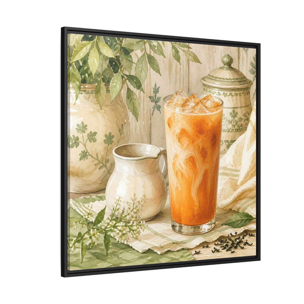 Side Mockup 6. Nature Thai Tea Orange And Green shown as stretched canvas wall art