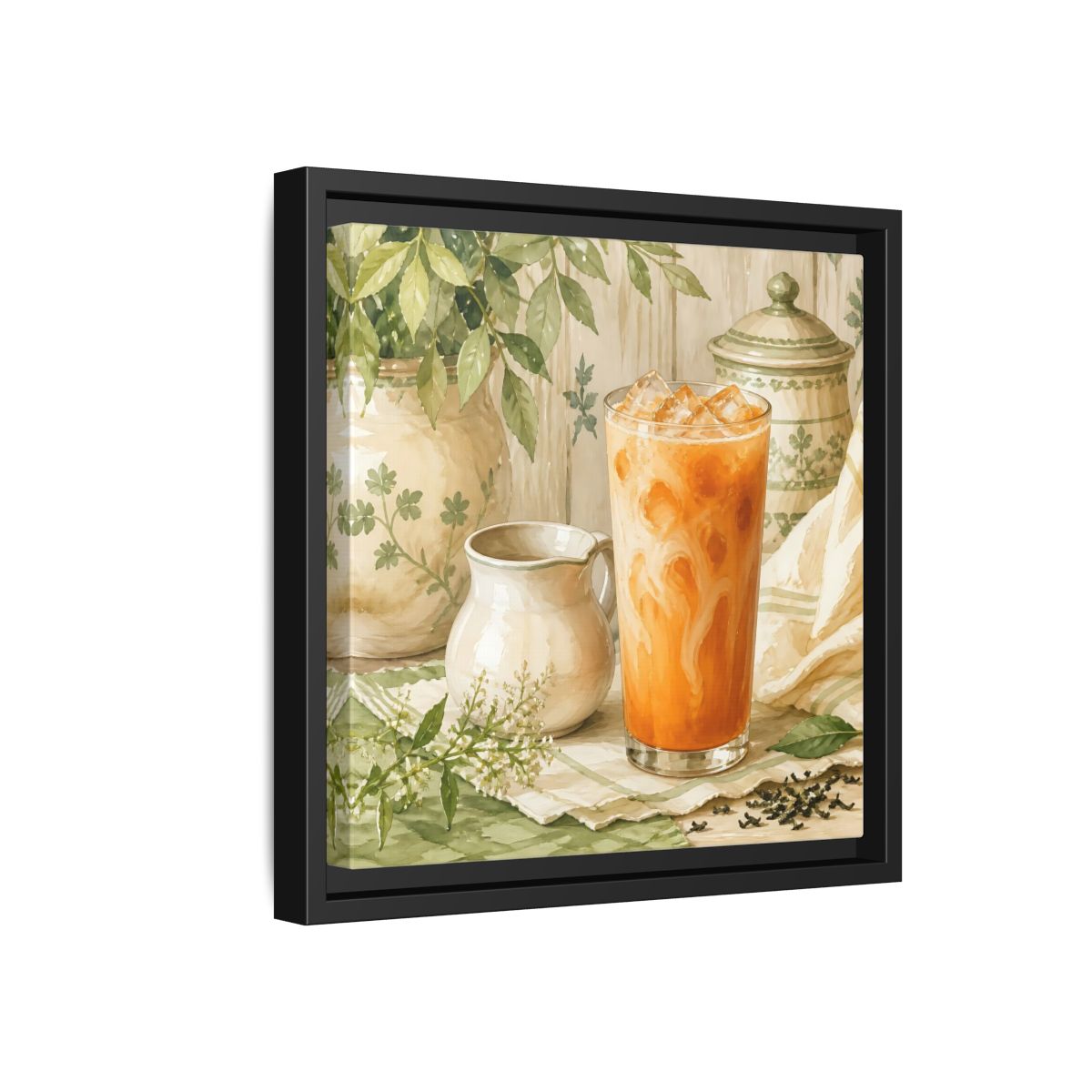 Side Mockup 18. Nature Thai Tea Orange And Green shown as stretched canvas wall art