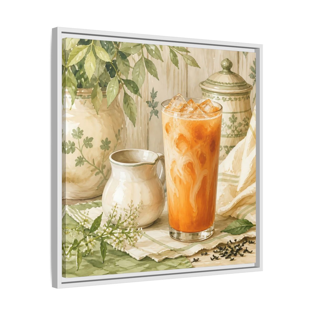 Side Mockup 26. Nature Thai Tea Orange And Green shown as stretched canvas wall art