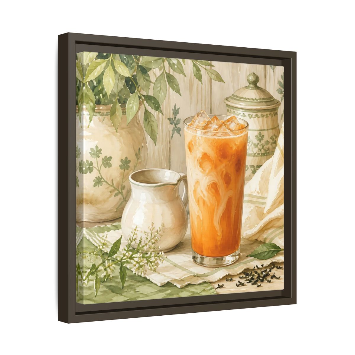 Side Mockup 29. Nature Thai Tea Orange And Green shown as stretched canvas wall art