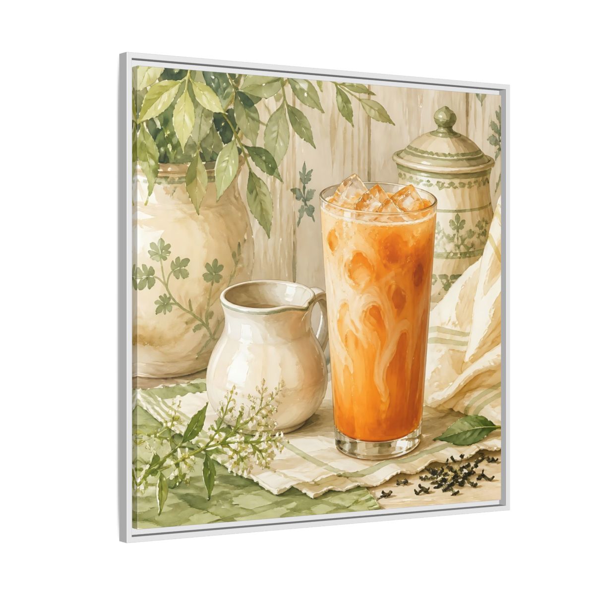 Side Mockup 4. Nature Thai Tea Orange And Green shown as stretched canvas wall art