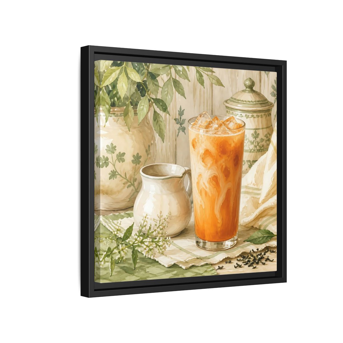 Side Mockup 15. Nature Thai Tea Orange And Green shown as stretched canvas wall art