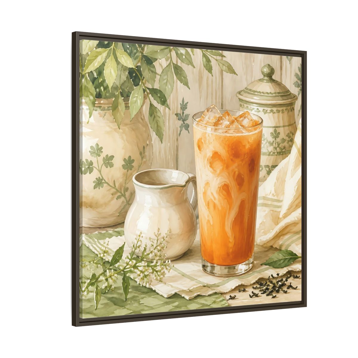 Side Mockup 5. Nature Thai Tea Orange And Green shown as stretched canvas wall art