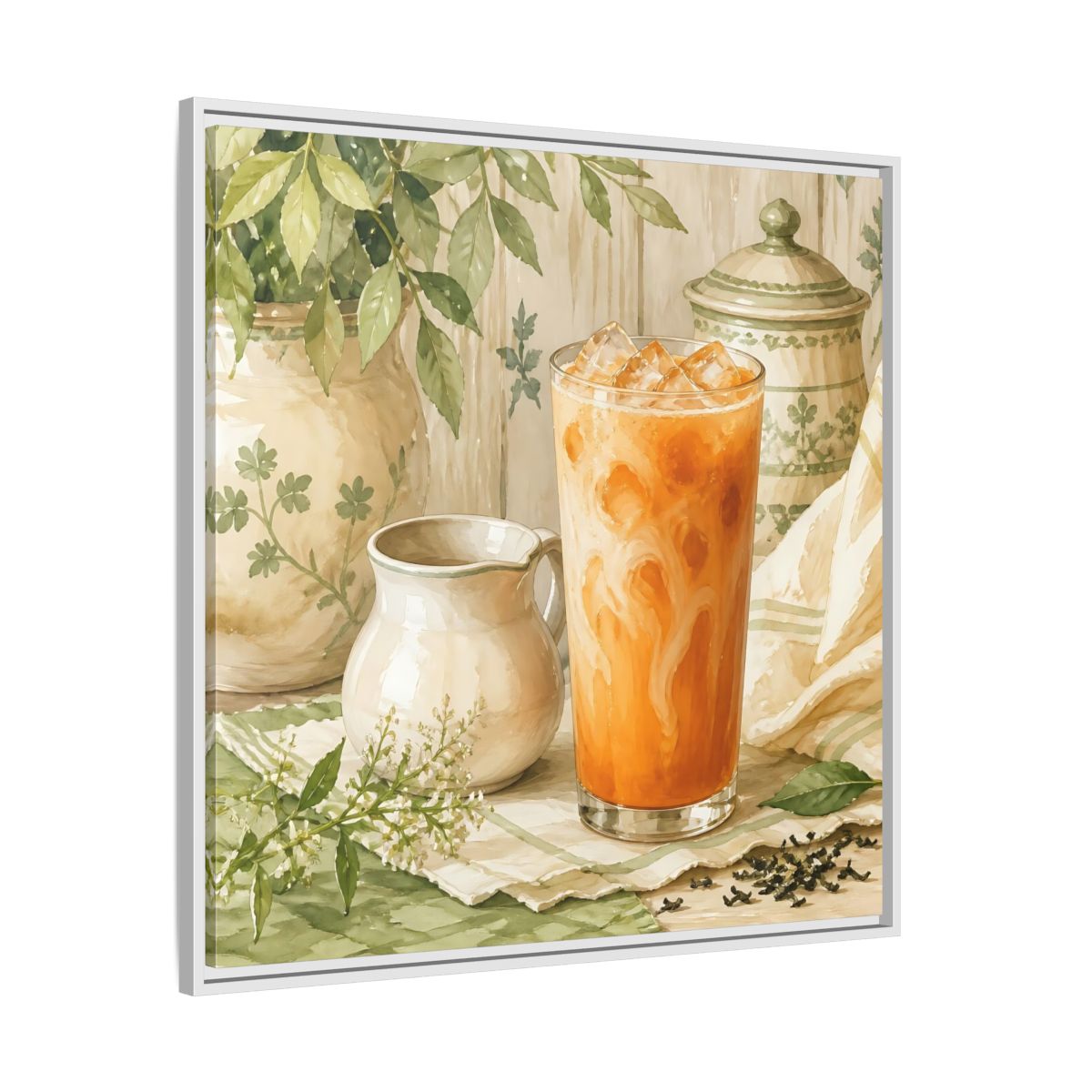 Side Mockup 25. Nature Thai Tea Orange And Green shown as stretched canvas wall art