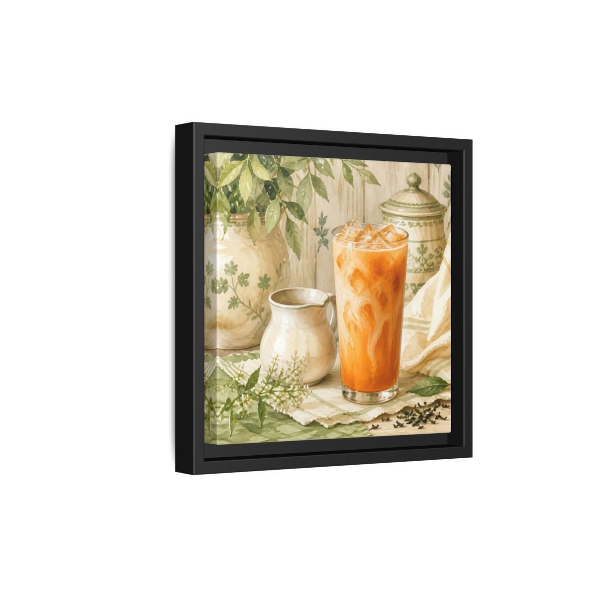 Side Mockup 21. Nature Thai Tea Orange And Green shown as stretched canvas wall art
