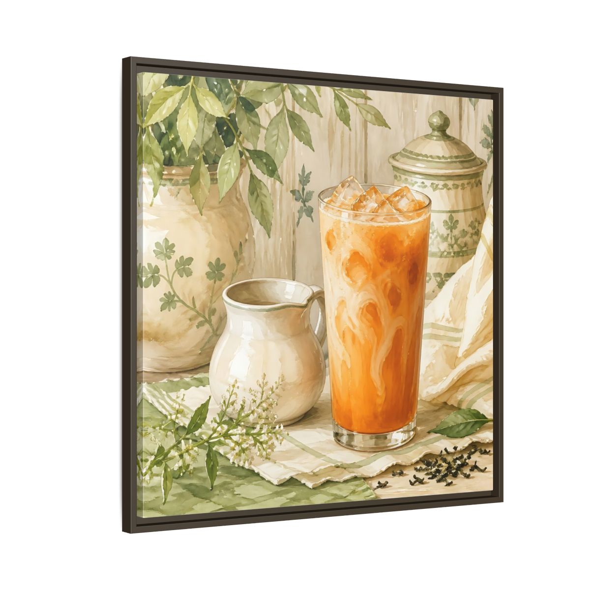 Side Mockup 8. Nature Thai Tea Orange And Green shown as stretched canvas wall art