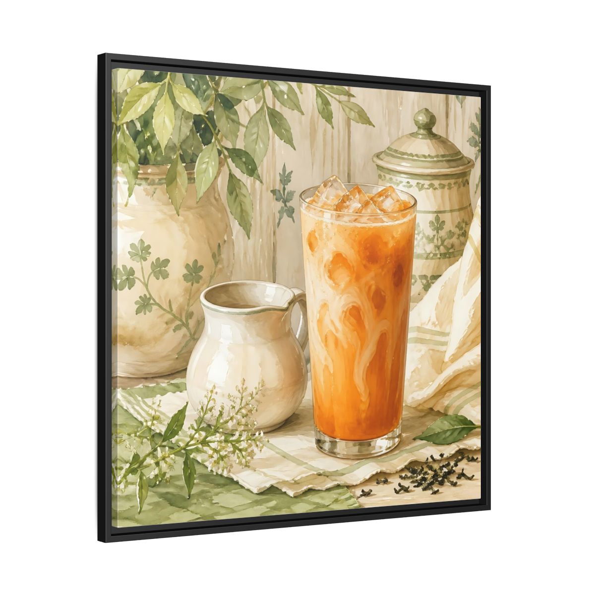 Side Mockup 30. Nature Thai Tea Orange And Green shown as stretched canvas wall art