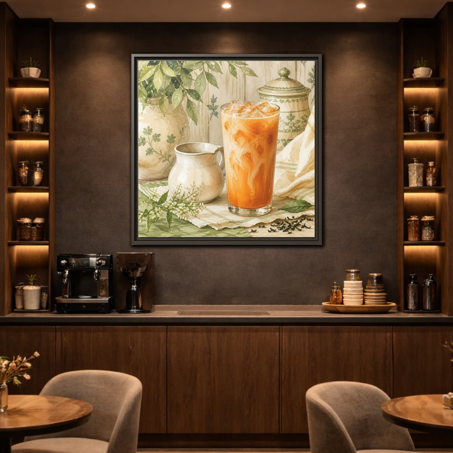 Mockup 2. Nature Thai Tea Orange And Green shown as stretched canvas wall art