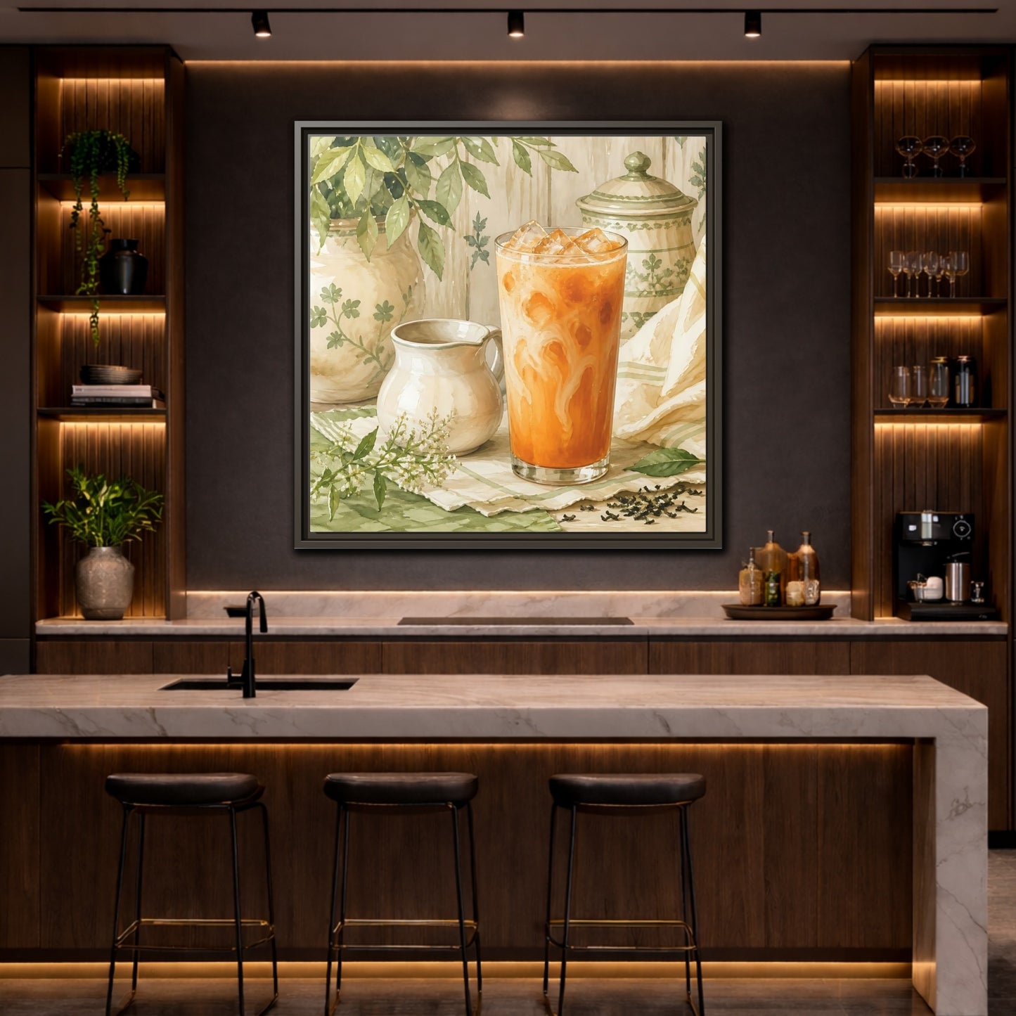 Mockup 4. Nature Thai Tea Orange And Green shown as stretched canvas wall art