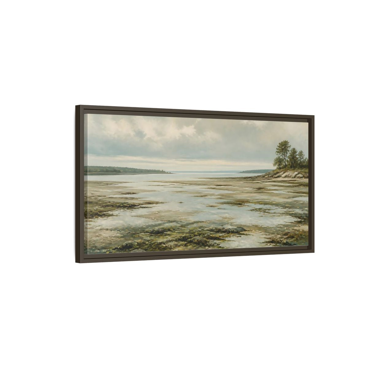 Main Mockup. Nature Tidal Flats Muted Coastal Scene shown as stretched canvas wall art