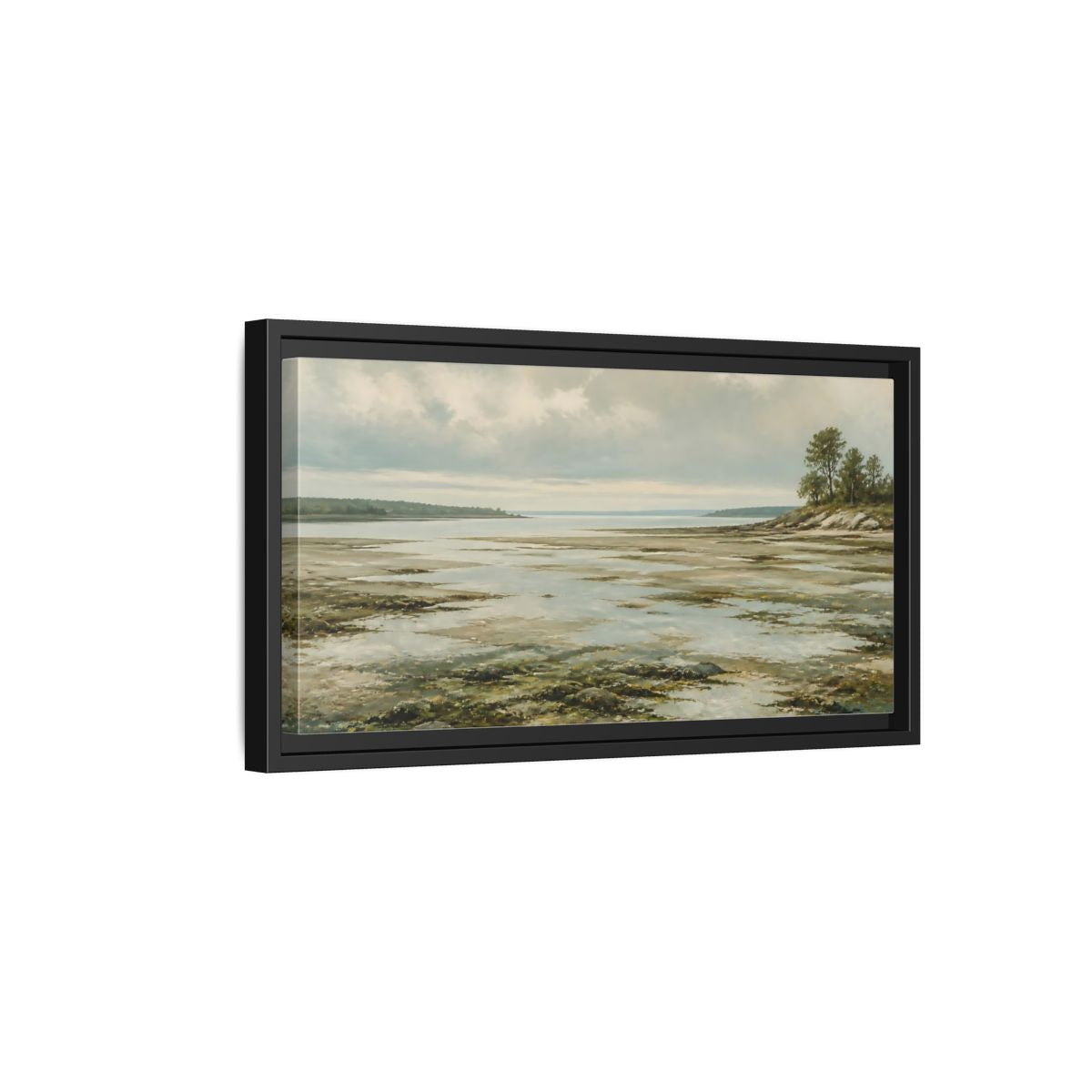 Side Mockup 8. Nature Tidal Flats Muted Coastal Scene shown as stretched canvas wall art